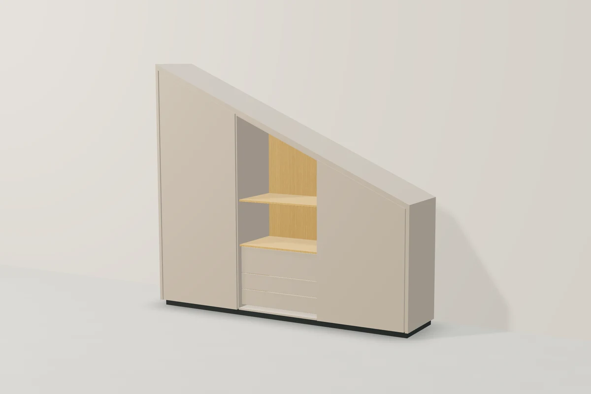 Aperçu 3D d’un meuble sous pente cachemire avec une niche en chêne, créé dans le configurateur IAKO