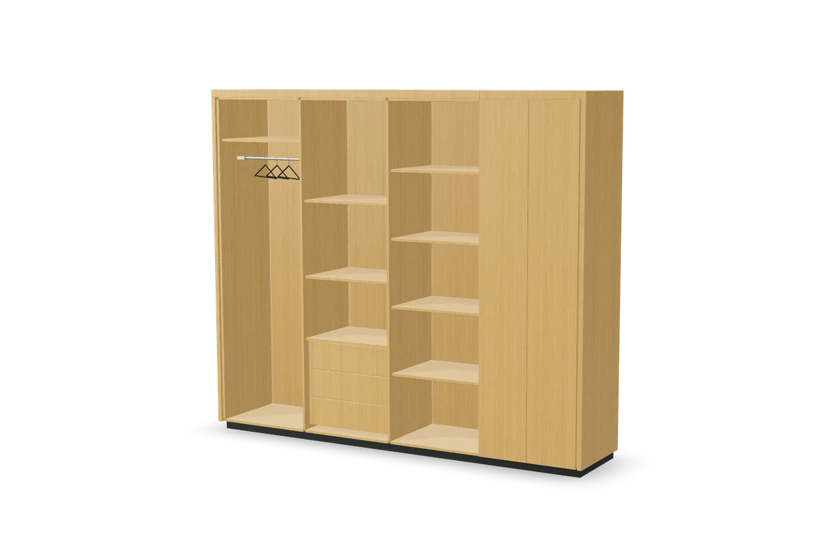 Dressing ouvert en chêne, composition du configurateur IAKO