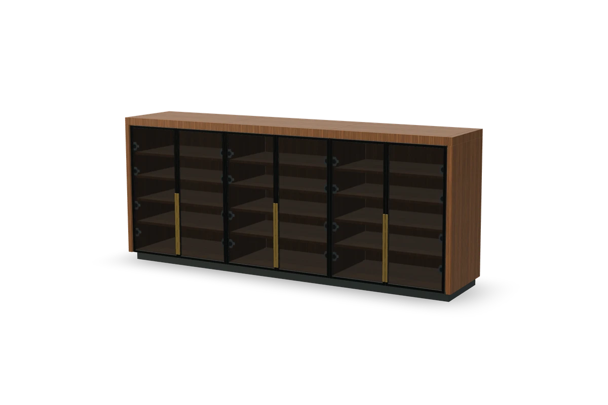 Buffet vitré en noyer, composition du configurateur IAKO