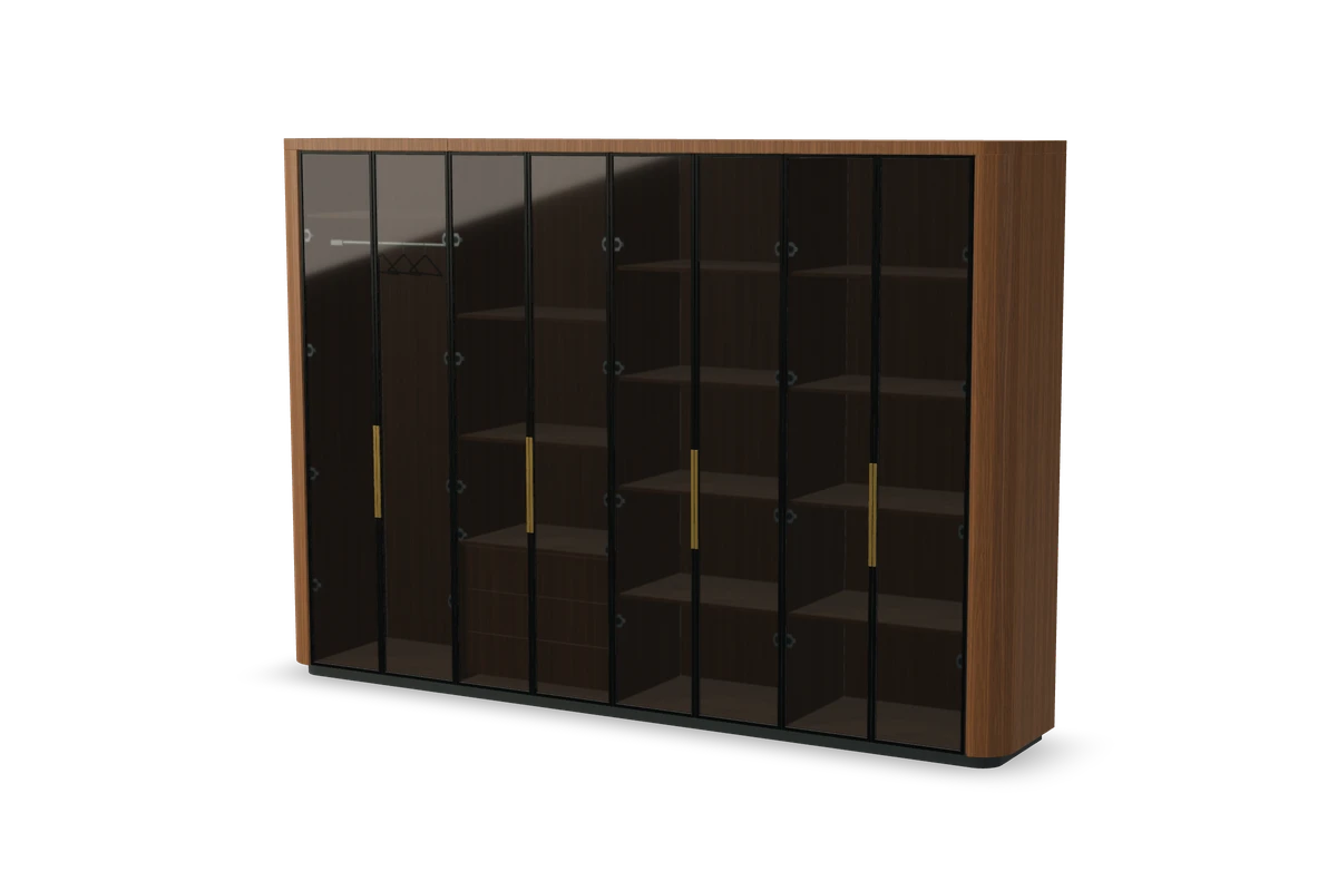 Dressing vitré en noyer, composition du configurateur IAKO
