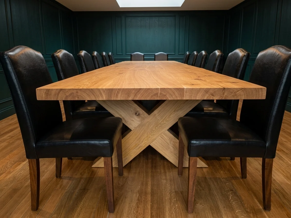 Table de réunion IAKO en bois avec grand plateau et piètement croisé